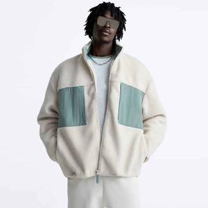 <b>Men's</b> High Quality Casual <b>Sherpa</b> Fleece <b>Jacket</b> with Stand Collar Custom Coat in Solid Color Zip-up Design Pockets for Winter - Product Image 1