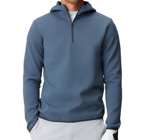 Imprimé personnalisé 100% coton acier bleu quart fermeture éclair à capuche hommes léger respirant bases coton mélangé - Product Image 1