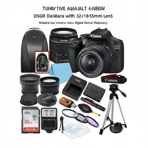 Appareil photo reflex numérique avec objectif 18-55 mm, carte mémoire 32 Go, trépied, étui, objectif grand angle, kit d'accessoires pour appareil photo numérique - Product Image 2