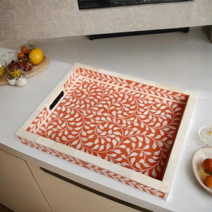 Bandeja Rectangular Decorativa Boho con Incrustaciones de Hueso y Diseño Floral, Hecha a Mano, para Servir en Bodas, Ramadán, Graduaciones, por Tradebit - Product Image 3