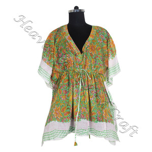 Nueva llegada 2024 indio mano bloque estampado Kaftan Robe KFCS043 vestido de verano Kimono vacaciones vestido holgado ropa de mujer - Product Image 5