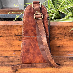 Moda occidental pelo en cuero de vaca al aire libre solo hombro pecho bolsa personalizada cuero genuino ciclismo deportes bandolera para Unisex - Product Image 4