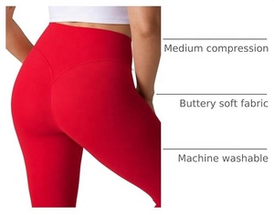 High Waist Full Length Yoga <b>Leggings</b> Solid Red Spandex/Polyester Four-Way Stretch Breathable Quick Dry Eco-Friendly Elastic - Product Image 6