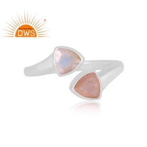 Superventas plata esterlina fina Arco Iris Luna piedra y melocotón Luna piedra preciosa anillo ajustable joyería personalizada para mujer regalo F - Product Image 2