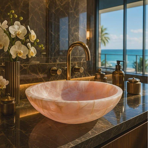 Rose Quartz <b>Bathroom</b> Basin <b>Round</b> Design for Countertop & Washroom Decors for Home Interior - Product Image 1