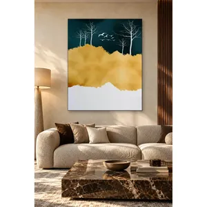 Impression sur toile Fida, ciel vert foncé avec colline dorée et arbres blancs - Product Image 1