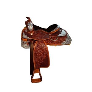 Étriers Western Show Basket – Cuir Tooled Avec Conchos Argentés – Qualité Supérieure