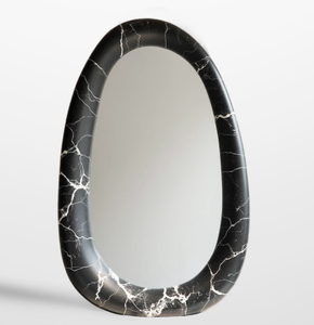 Espejo Ovalado Asimétrico Moderno de Mármol Nero Marquina, Diseño Orgánico de Lujo, Pieza Decorativa para Pared - Product Image 3