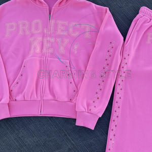 กางเกงวอร์มจ็อกเกอร์ผ้าฟลีซทรงหลวมแบบมีซิปสำหรับผู้ชาย 500GSM ชุดวอร์มมีฮู้ด พิมพ์ลายเพชร ไซส์พลัส ทรงขาบาน - Product Image 5