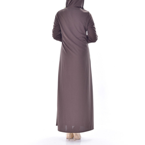 Robe en mousseline de soie de couleur unie abaya à manches longues avec fermeture à glissière personnalisée Abaya Dubaï pour femmes musulmanes avec poches pour les mains sur les côtés - Product Image 3