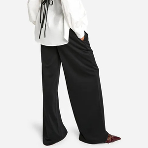 กางเกงวอร์มขาตรงสำหรับผู้หญิงผ้าขนแกะผ้าขนแกะเทอร์รี่สัมผัสนุ่มออกแบบได้ตามต้องการสีดำ - Product Image 6