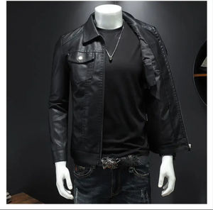 Veste d'hiver en cuir véritable pour homme, poches personnalisées à l'avant, boutons personnalisés, imperméable, matériau de haute qualité, prix de gros, noir - Product Image 2