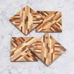 Sous-verres en bois de qualité supérieure ensemble 4 sous-verres en noyer - Product Image 2