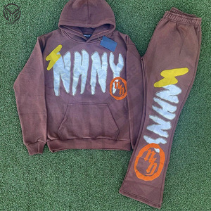 Conjunto de pantalones de chándal Acampanados para correr de lana de algodón 100% con capucha de corte regular de alta calidad para hombre personalizado para logotipo - Product Image 2