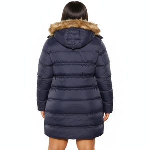Manteau d'hiver long en duvet noir pour femme, personnalisé, avec capuche en fausse fourrure, de haute qualité - Product Image 3