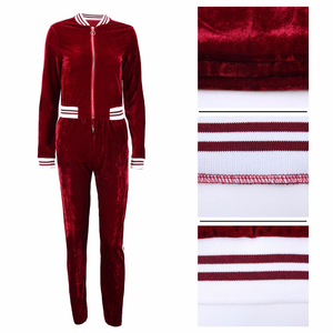 OEM personalizado de dos piezas de manga larga con cremallera chaqueta y pantalones trajes personalizados Activewear chándal de terciopelo para las mujeres - Product Image 6