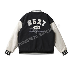 Vente en gros de patchs de broderie personnalisés OEM pour hommes, veste universitaire, laine d'obus, manches en cuir, fermeture à boutons, doublure intérieure matelassée - Product Image 2