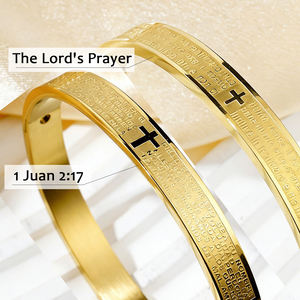 Pulsera de Acero Inoxidable con Letras de la Oración del Señor, Chapada en Oro Real de 18K, Versátil y a la Moda, para Hombre, Resistente al Deslustre - Product Image 4