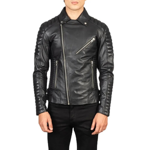 Veste de moto en cuir véritable teint uni Vente en ligne Veste de moto Derniers hommes Veste de moto d'équitation - Product Image 3