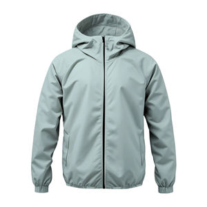 Veste d'extérieur imperméable à capuche zippée intégrale grande taille pour homme, coupe-vent uni avec couleur contrastante, impression de logo personnalisée - Product Image 1