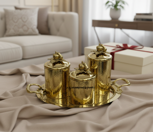 Elegant Luxury Gold Handcrafted Eco-Friendly Stainless Steel <b>Canisters</b> & Tray Decorative Kitchen & Food Storage - Product Image 2
