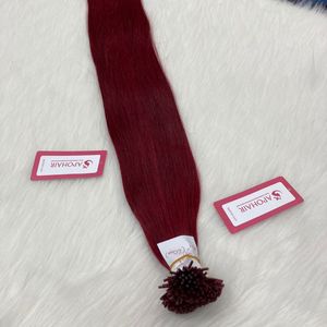 Extensions de cheveux vierges Remy rouge foncé droit I-Tip Easy Micro Ring/Links/Loop/Beads Cheveux humains de haute qualité - Product Image 3