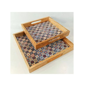 Attrayant forme personnalisée plateau de service alimentaire à la main en bois plateau de service Table basse décor Dessert affichage - Product Image 5