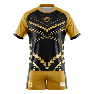 Conjunto de Uniforme de Rugby Sublimado Personalizado, Jersey y Pantalones Cortos para Equipo, Kit Deportivo Negro y Dorado - Product Image 1