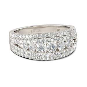 Jeulia Classic Round Cut Diamond Wedding Band-Sterling Silver <b>Split</b> Shank <b>Ring</b> for Women - Product Image 2
