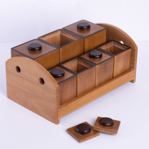 Wholesale 7-Piece Beech Wood <b>Spice</b> <b>Jar</b> <b>Set</b> with Painted Stand Natural Solid Wooden Seasoning Organizer - Product Image 5