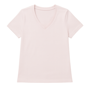T-shirt pour femme en coton biologique de luxe, rose clair, manches courtes, col en V, pré-rétréci, certifié GOTS, doux, respirant, coupe ajustée - Product Image 1