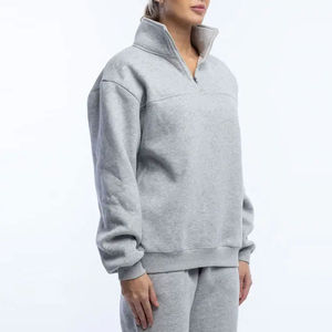 Pull à capuche oversize confortable pour femme en polyester/coton, fermeture éclair quart de tour, devant personnalisé, qualité supérieure, côtelé, vêtement d'hiver respirant - Product Image 2