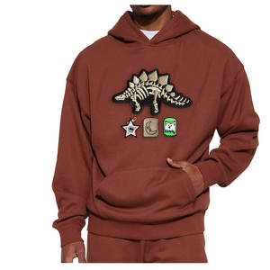 Boxy surdimensionné 360 Gsm poids lourd Patch broderie lavage à l'acide à capuche hommes polaire unisexe longues basiques coton mélangé - Product Image 2