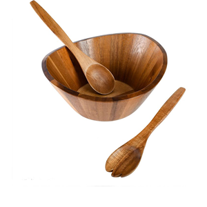 Tazón de madera de acacia orgánica sostenible con utensilios, juego de ensaladera de madera sin costuras no tóxico al por mayor de Vietnam - Product Image 3