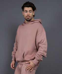 Otoño Invierno hombres ecológicos 100% algodón sudaderas con capucha nuevo suelto Color sólido 400g grueso forro polar frontal impresión Digital - Product Image 3