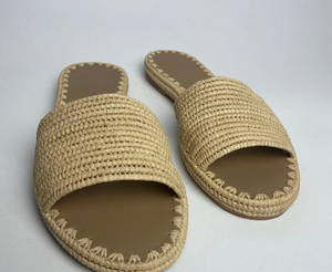 Woman Raffia Sandals , Moroccan Handmade <b>Slippers</b>, Natural Summer <b>Mules</b>, Raffia Beach Shoes - Product Image 1