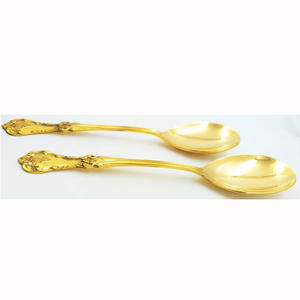 Venta caliente hecho en La India, Juego de 2 cucharas y tenedores de acero inoxidable chapados en oro con mango de mármol para hoteles - Product Image 3