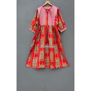 Robe midi en coton imprimé tigre, col profond, style bohème-élégant, respirante, taille naturelle, longueur genou, pour les loisirs ou les sorties en club - Product Image 2