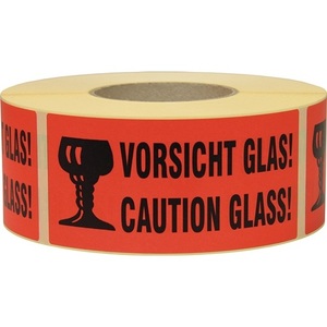 TRANSPAK Rollo de 1000 Etiquetas de Advertencia Rojas, Cinta Adhesiva de Precaución para Vidrio y Oficina, 145 mm de Largo, 70 mm de Ancho - Product Image 1