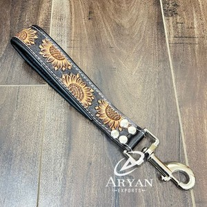 Nouveau style personnalisé de laisse pour chien en cuir véritable usiné à la main, support solide de conception de tournesol, produits décoratifs pour animaux de compagnie pour unisexe - Product Image 1