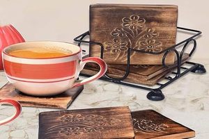 Dessous de verre en bois incrusté de résine fait à la main de conception antique nouveauté - Product Image 4