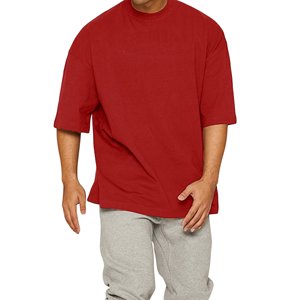 Camiseta roja 100% de algodón de alta calidad de secado rápido de gran tamaño con impresión de logotipo gratis de talla grande para hombres grandes - Product Image 3