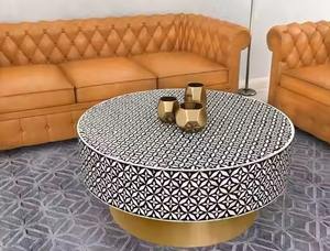 Table basse personnalisée haut de gamme faite à la main élégante traditionnelle incrustation d'os or en acier inoxydable meubles de maison décoratifs pour vivre - Product Image 4