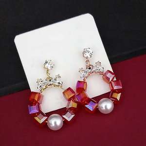 Urthn à la mode plaqué or cuivre matériel pierre autrichienne Dangler pendentif Style boucles d'oreilles perle diamant fête Gift-1315825B - Product Image 1