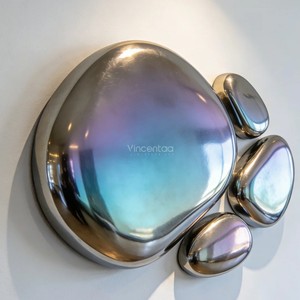 Sculpture murale abstraite en métal <span class=keywords><strong>de</strong></span> type galet Vincentaa, en acier poli, pour la décoration intérieure - Product Image 3