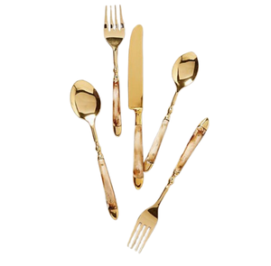 Couverts en acier de qualité supérieure, ensemble de couverts à manche décoratif, nouveau design, cuillère fourchette couteau en métal doré miroir - Product Image 2