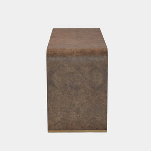 Gray Brown Burled Oak Veneer Steel Rectangular Writing <b>Desk</b> Waterfall Silhouette 1-Year Warranty - Product Image 3