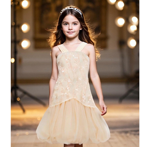 Vestido elegante de inspiración vintage para niñas jóvenes con una banda cruzada decorativa - Product Image 1