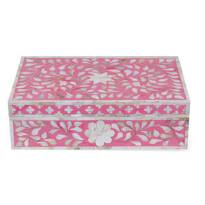 Caja de joyería de madera y resina con diseño floral de resina blanca hecha a mano, embalaje de joyería tipo regalo embalado en cartón - Product Image 2