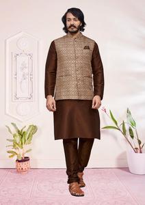 งานแต่งงานสวมใส่ผ้าไหม Kurta, กางเกง, Koti ชุดสําหรับผู้ชายพร้อมสวมใส่คุณภาพดีที่สุดในราคาที่ต่ําสุดผู้ผลิตอินเดีย - Product Image 2